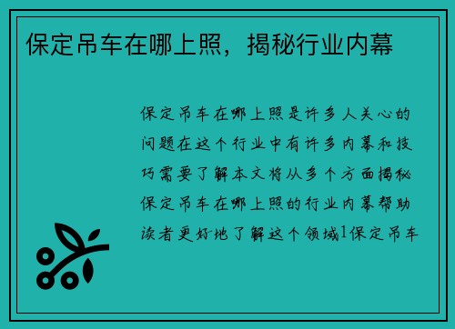 保定吊车在哪上照，揭秘行业内幕