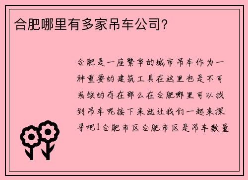 合肥哪里有多家吊车公司？